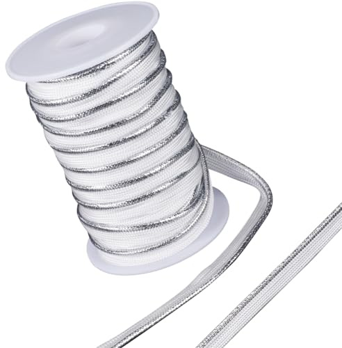 GORGECRAFT 20M Nastro In Sbieco Argento con Bordo Metallico Bordo In Sbieco Larghezza 12mm Nastro per Bordi In Corda per Cucire Abbigliamento Cuscini Lampade Tendaggi Decorazioni La Casa Tappezzeria