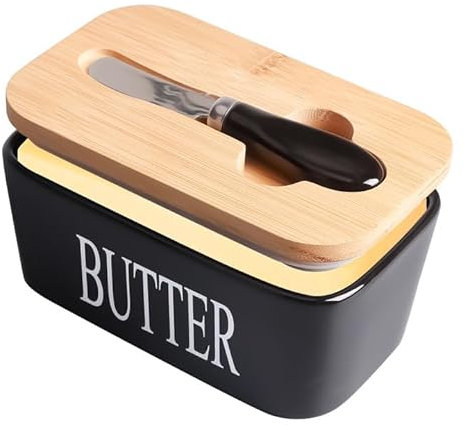 Mantequera de Cerámica,Mantequillera de Porcelana con Cuchillo y Tapa,Recipiente para Mantequilla,Contenedor para Mantequilla con Anillo de Silicona,Recipiente Hermética para Manteca Queso Aceitunas