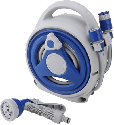 Enrouleur de Tuyau D'arrosage Mural Rétractable, Enrouleur de Tuyau D'arrosage Manuel Résistant au avec Tuyau D'arrosage de 15m et Buse pour L'arrosage de la Maison, Jardin