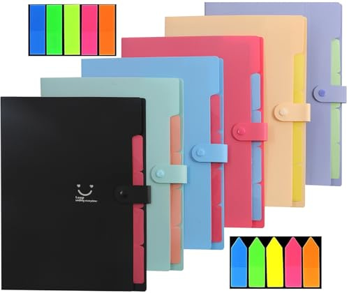 6 Pièces Range Document Bureau, Extensible Pochettes pour Documents Trieur a4 Extensible avec 5 Compartiments Organiseur Documents Imperméable, Multicolore