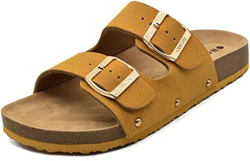 ONCAI Ciabatte Donna Estive Sandali Sughero Plantare Dobbia Fibbia Moda Sandali Antiscivolo Gomma Suole Pantofole Giallo 41 EU