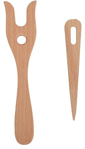 Jwthee Knitting Fork, 2PCS Wooden Knitting Fork Big Eye Needle Set Lucet Fork Wooden Knitting Tools DIY Weaving Tools for Bracelet Necklace Braided Tools
