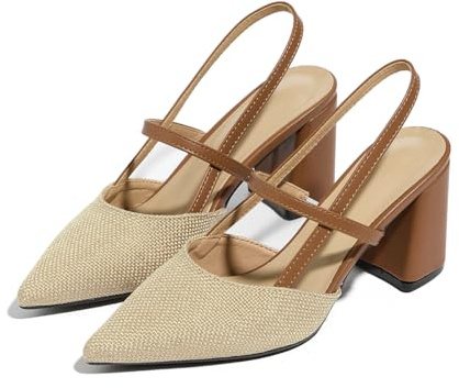 Lyngixko Block Heeled Sandals Pumps Chunky Closed Toe Shoes for Women Apricot