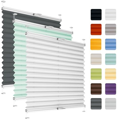 Fenster Plissee ohne Bohren zum Kleben auf Rahmen - Thermo Plisseerollo Innen - Rollo Jalousie, auf den Fensterrahmen, Faltrollo, Sichtschutz, Blickdicht, für Fenster & Tür - Weiß, 95 x 120 cm