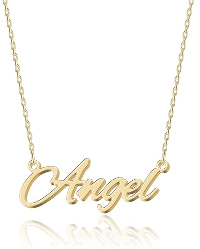 UMAGICBOX Personalized 18K Gold Name Necklace Angel - Customizable Engraved Stainless Steel Pendant for Women - Unique Gift for Birthdays, Anniversaries, Graduations, and Valentine's Day