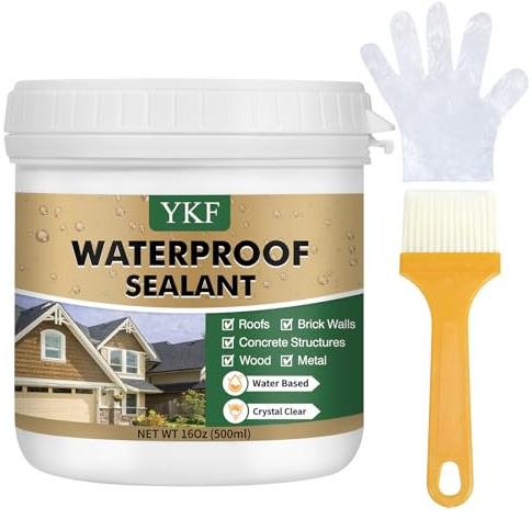 YKF Transparent Waterproof Sealant 16 Oz, Clear Water-Based Invisible Leak Repair Coating for Roofs, Walls, Bathroom, Shower, Kitchen, Indoor & Outdoor Waterproof Coating