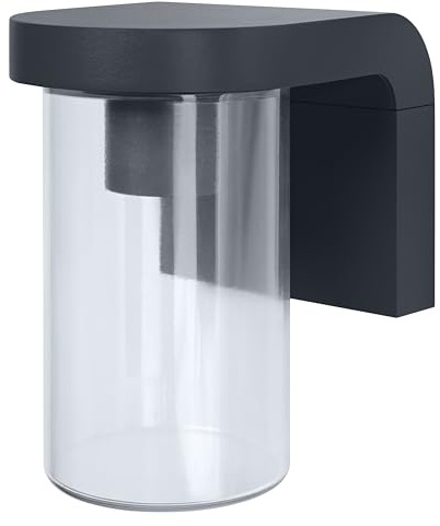 Osram Außenwandleuchte E27 Klarglas, modernes Design Aluminium in Dunkelgrau, IP44-Schutz, stoßfest IK03, Wandleuchte für Terrasse und Balkon