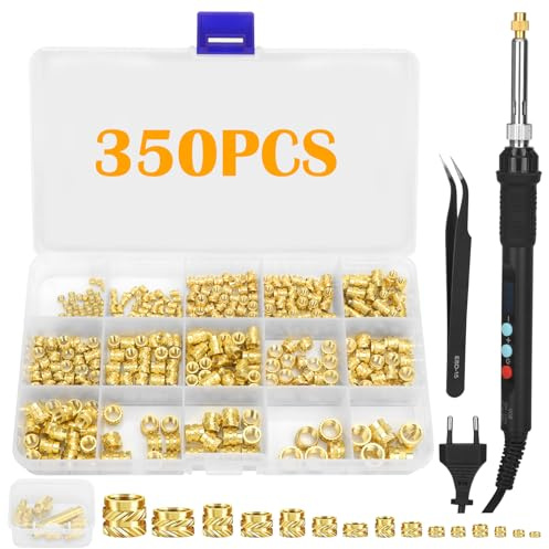 CIOXSOIO 357 Pezzi Inserti Filettati Stampa 3D, 900W Temperatura Regolabile Saldatore a Stagno Digitale, 350 Pezzi Inserto Filettato M2/M3/M4/M5/M6/M8 con 6 Punte Saldatura per Plastica