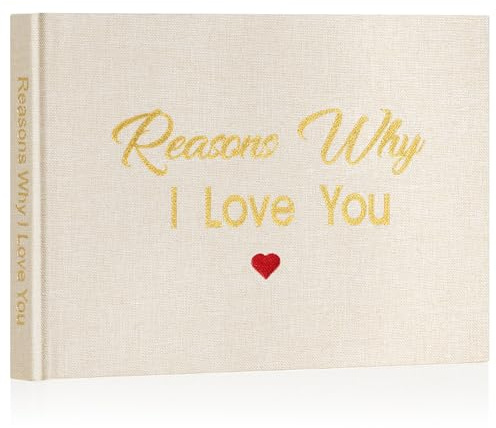 Miaikoe What I Love about You tygbok, fyll i tomma kärleksdagboksbok för par man fru honom hennes födelsedag julklappar julstrumpa fyllare (beige)