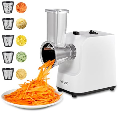 VEVOR Electric Cheese Grater Salad Maker, 200W Salad Shooter, Electric Vegetable Slicer Shredder Chopper for Fruits with 5 Attachments, Stainless Steel Food Cutter for Vegetables, and Cheeses