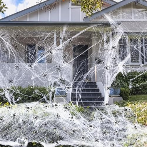 CYZTD - Ragnatele da 300 g, decorazioni per Halloween, ragnatele in plastica, 60 ragni falsi, decorazione per ragnatela, decorazioni per interni ed esterni