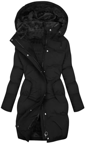 WOWEI Doudoune Manteau Femme Hiver Longue Matelassé Polaire Doublé Veste Blouson Épais Chaud Femme Hiver Parka Cardigan à Capuche Chic et Elegant Outercoat avec Zippé et Poches (Noir, 3XL)