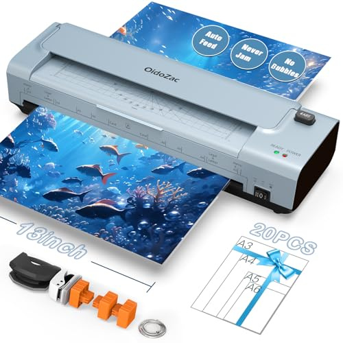 13 Zoll A3/A4 Laminiergerät mit 20 Laminierfolien, Heiß & Kalt Laminiergerät, ABS Anti-Stau, 10-in-1 Laminator mit Schneider, Trimmer & Eckenabrunder für Büro, Schule & Zuhause（Blau）