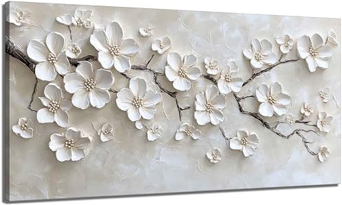 Large White Flower Canvas Wall Art 3D Texture Plant Floral painting Decor Pictures Minimalist Botanical Magnolia Posters Prints for Living Room Classroom Bedroom office corridor Decoration
