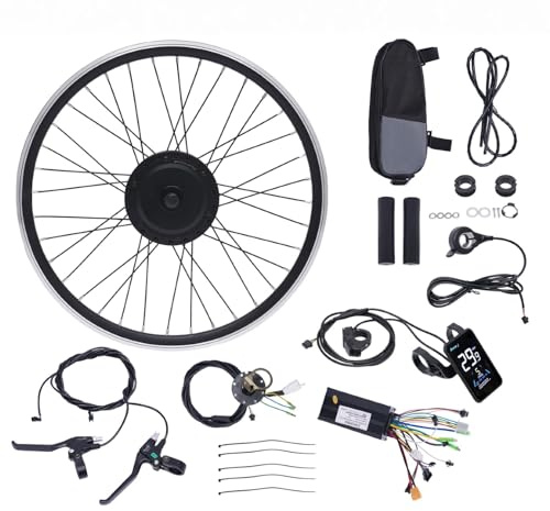 Mqwdxzfes 27,5 tums elcykel konverteringssats framhjul, 36 V 500 W e-cykelbyggsats med borstlös motor, LCD-display och pedalassistent, elektrisk motormotor för cykel, city, road, mountainbike