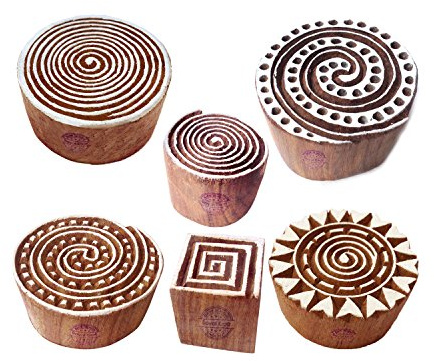 Royal Kraft Tela Madera Sello Popular Swirl Redondo Forma Imprenta Bloques (Set de 6)
