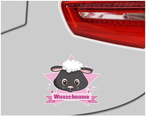 Samunshi® Süßes Schaf Aufkleber mit Namen Autoaufkleber Namensaufkleber Kinder - 25x22cm mehrfarbig