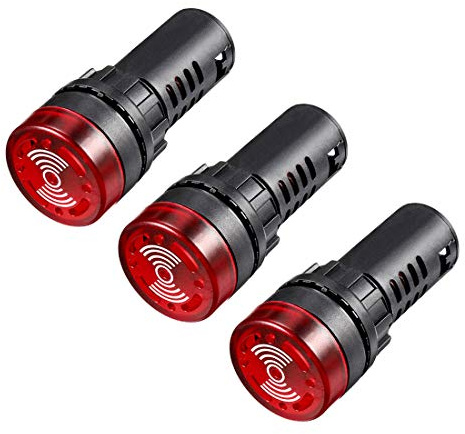 sourcing map Piloto de luz AC/DC 12V Panel Indicador Alarma intermitente con zumbador, LED rojo, 3 piezas