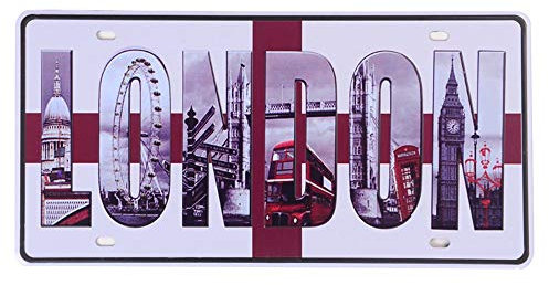 Shinewe Auto License Plate Car Tag Home/Cafe Bar/Pub/Restaurant/Exhibition Wall Decor Vintage Plaque 15x30cm (LONDON)