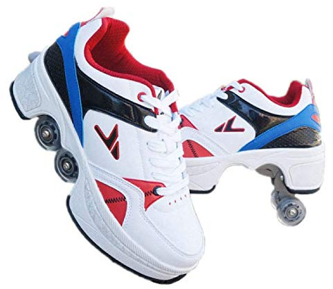 Patins A roulettes Reglables,Deform Wheels Skates Roller Shoes Casual Sneakers Walking Skates Hommes Femmes Runaway Patins à Quatre Roues