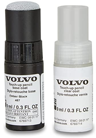 Volvo Original 487 Ember Black Pearl Lackstift Set - 9ml Basislack, 9ml Klarlack - Lackreparatur Set Ausbesserungslack schwarz 31266575