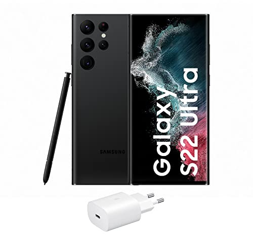 Samsung Galaxy S22 Ultra 5G (256 GB) Phantom Schwarz + Ladegerät – Handy, ohne SIM-Lock, Android-Smartphone (Spanische Version)