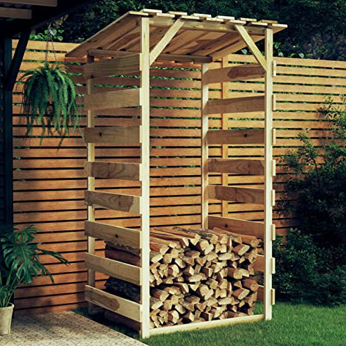 Festnight Holzunterstand Pergola mit Dach Unterstand Holz Firewood Rack Kaminholz Unterstand Holzregal Kaminholz Garten Brennholzlager 100x90x200 cm Imprägniertes Kiefernholz