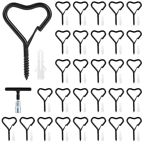 Faankiton 30 Pièces Crochets à Vis, Crochet à Visser avec Boucle de Sécurité, Crochets de Plafond Q-Hanger, Piton à Visser, Crochets de Suspension Murale avec une Douille à Fente (Noir)