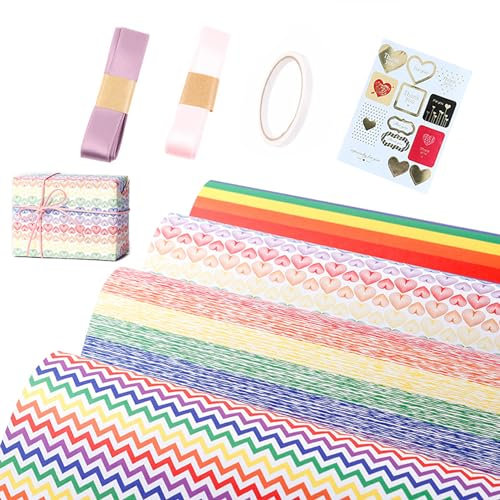 Rhys Geschenkpapier Kinder Set,Geschenkpapier Geburtstag,Weihnachten MäDchen Mit Aufkleber Kraftpapierseil Doppelseitigem Klebeband für Weihnachten, Valentinstag, Muttertag (50 Cm X 70 Cm)