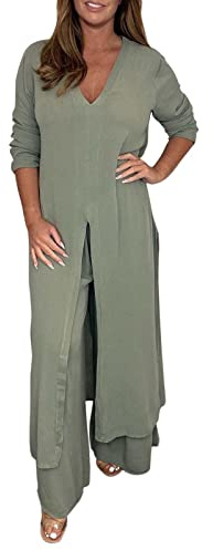 Byxdress dam business 2 delar – jumpsuits för kvinnor grön jumpsuit chiffong tyg overall långärmad en del rolig arbetskläder sportiga hängselbyxor fluffiga arbetsbyxor, lätta sommaroveraller, Grön,