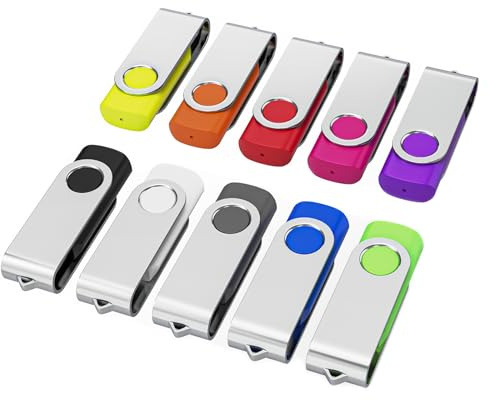 WOOOLKEN 10 Pezzi 512MB Chiavetta Usb con portachiavi,Pen Drive 512MB USB 2.0 Unità Memoria Flash Thumb Drive per Archiviazione (Colori misti)