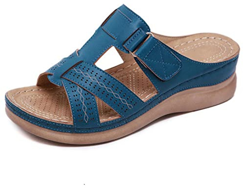 Sandales Compensées Femme Été Sandales Mules Orthopédique Claquette Soutien de la Voûte Plantaire Pantoufles de Plage Semelle Épaisse Pantoufles Bout Ouvert Chaussons Compensees Pour Maison, Jardin