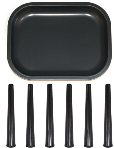 HAOBIN Plateau à Rouler en métal Rolling Tray Plateau en métal pour rouler 18cm x 14cm Rolling Metal Plateau 6 pièces joint housse 120mm tubes coniques pour cigarettes Plastic Joint Tubes à joint