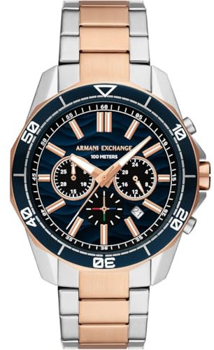 Armani Exchange Orologio da uomo, Movimento cronografo al quarzo e cassa da 44 mm con cinturino in acciaio