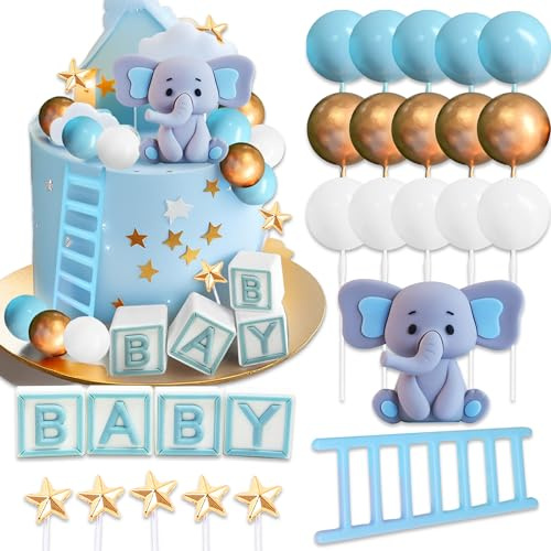 Elephant Cake Topper Balls Decoration Its a Boy Cake Decorations | for Baby Boy Birthday Party Gender Reveal Baby Shower Party Supplies