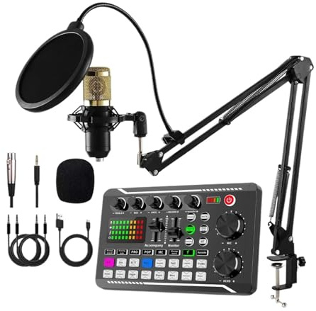 Podcast Equipment Kit All-in-One Audio Interface With Studio Condenser Microphone Podcasting Recorde Singing Stream(Light yellow)