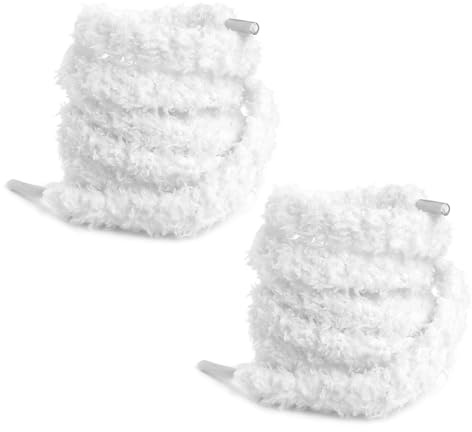 wilcractk Lacet Fluffy, Gros Lacets Chaussures en Peluche Blanche 120 cm, Lacets Fluffy Épais et Doux pour Femme et Homme, 2 Paires de Lacets Blancs d’Hiver pour Sneakers et Bottes