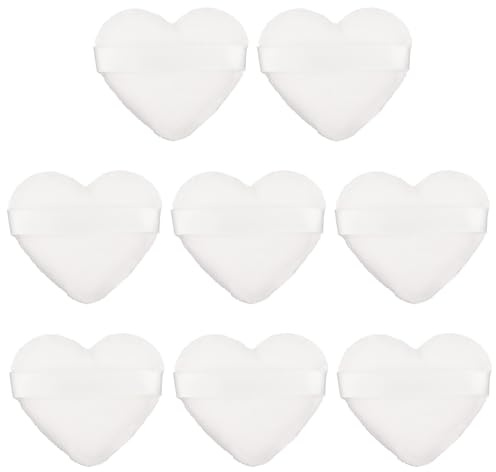 COHEALI Borlas de Polvo en Forma de Corazón 8 Piezas Esponjas de Maquillaje Suaves de Pelo Corto Color Blanco para Polvos Sueltos Herramienta Portátil para Uso en Hogar y Salón de Belleza