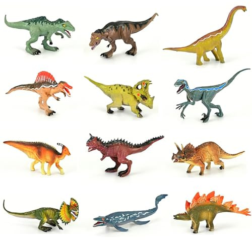 Cylora Dinosaurios Juguetes, 12 Figuras de Dinosaurio Realistas con T-Rex,Carnotaurus, Triceratops, Velociraptor, Spinosaurus, Jurassic Dinosaurios World, Regalo Niño Juguetes 3 4 5 6 7 8 9 10 Años