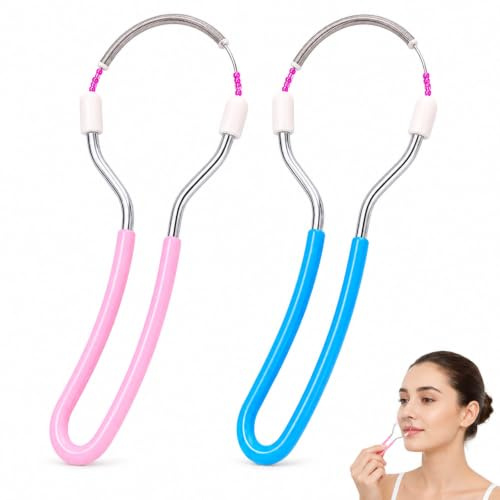 Tinminx 2 Pack Facial Hair Remover Spring, Manual Threading Epilator Tool for Face, Upper Lip Chin Cheek Neck Hair Removal, Portable Stainless Steel Beauty Tool
