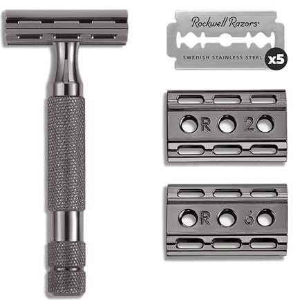 Rockwell Razors 6C Adjustable Double Edge Safety Razor in Gunmetal + 5 Swedish Stainless Steel Razor Blades
