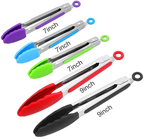 Kitchen Tongs with Silicone Tips - ForTomorrow Set of 5, 7 9 Inch Premium Silicone Tipped Tongs for Cooking Heat Resistant, Serving Food, BBQ