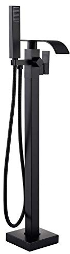 Senlesen Bathroom Tub Filler Faucet Floor Mounted Bathtub Shower Faucet Waterfall Spout Free Standing Tub Mixer Tap with Handheld Sprayer Matte Black