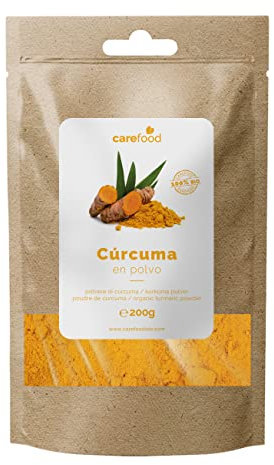 Carefood - Curcuma Biologica in Polvere - Superfood Curcuma 100% Bio - Prodotto Vegano - Super Alimento Ecologico ideale per Latte d'Oro, Ricette, Condimenti e Colazioni - 200 g
