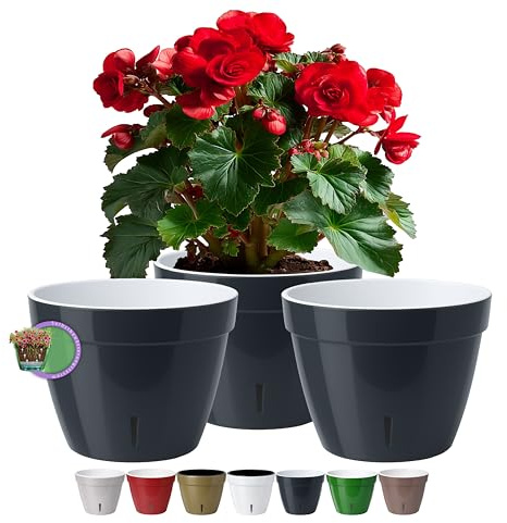 Santino ASTI set om 3 30 cm självvattnande blomkruka med vattennivåindikator för anläggningar, blommor, örter (Ø 30 cm, höjd 23 cm, 12 l – antracit/vit)