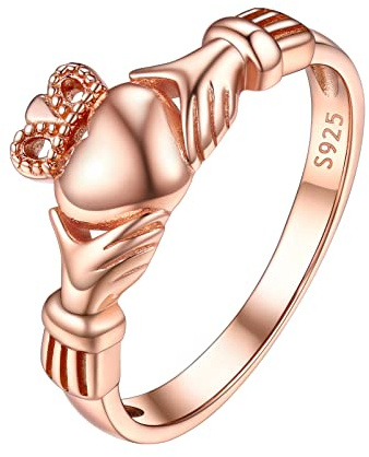 PROSILVER Anillos Mujer Oro Rosado 52, Anillo Compromiso de Novios Forma Nudos Claddagh