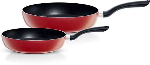 Fissler Cenit röd/stekpanneset 2 delar (Ø 24 cm Ø 28 cm) belagda aluminiumstekpannor, non-stick – induktion