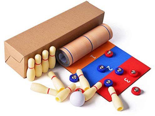 WBTY 3-in-1-Tisch-Curling-Spiel Bowling-Shuffleboard-Tischset Familienspiele Zuhause, Party, Kinder und Erwachsene