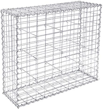 DEFACTO Gabione, cestino per pietre, cestino per gabbioni, rete metallica in acciaio zincato, decorazione da giardino, parete per piante, argento (100 x 90 x 30 cm)