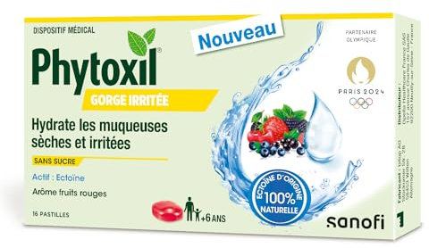 Phytoxil Pastilles Gorges irritées – Fruits rouges – Dispositif médical- Hydrate les muqueuses sèches et irritées – 16 pastilles - A partir de 6 ans
